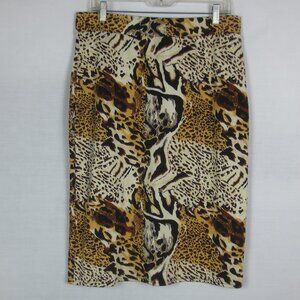 NEW New Mix Skirt Brown Tan Animal Print Pencil Midi Stretch Lined Plus Size 2X